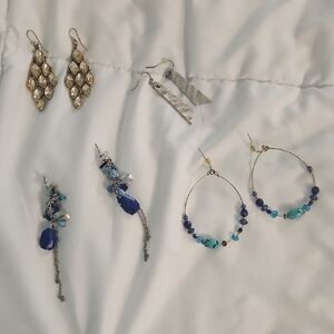 Set of 4 pairs of earrings - Gold Silver Turquoise